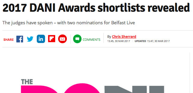 Belfast Live – 2017 DANI Awards shortlists revealed